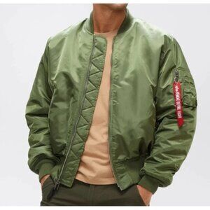 Alpha Industries Ma-1 Bomber Jacket Olive Green Reversible Lined Unisex XS Nylon